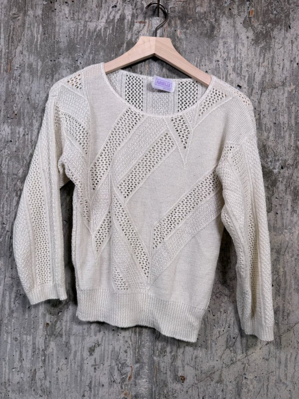 ARIELLE Women's Vintage Cream Open Knit Textured Pullover Sweater